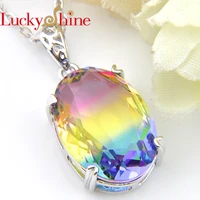 luckyshine new gentle charm bi colored tourmaline gems crystal zirconia 925 silver ovalt pendants for necklaces with chain