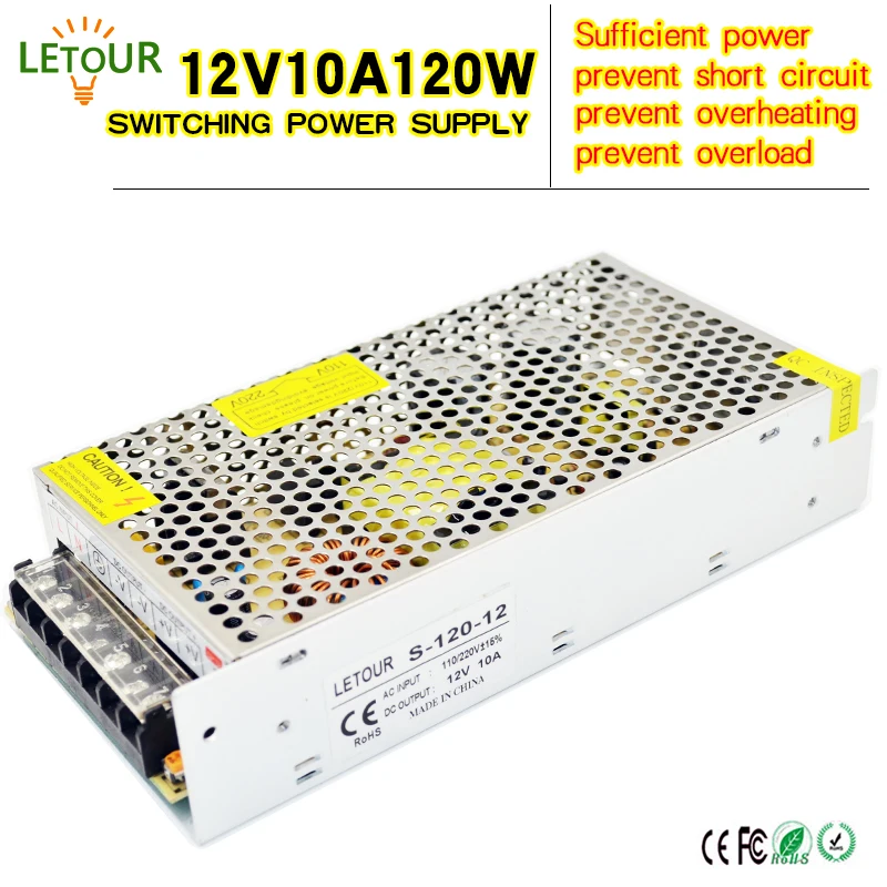 Letour переключение Питание 12V 10A 120W Светодиодный драйвер адаптер переменного тока