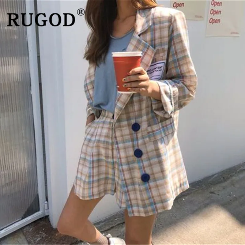 RUGOD корейский шикарный клетчатый комплект из 2 предметов шорты женский