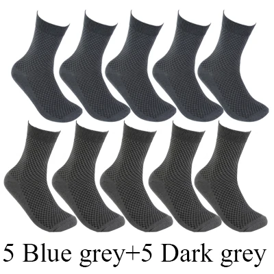 5Blue grey5Dark grey 10 пар/лот, высококачественные мужские носки из бамбукового волокна, носки для счастливого человека, мужские зимние теплые длинные носки, черные чулки в подарок - Цвет: 5Blue grey5Dark grey