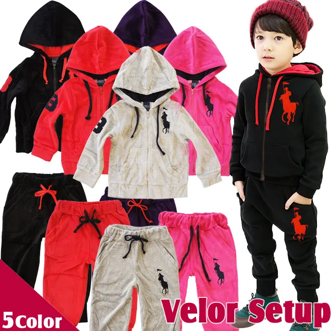 Бархат ребенок 2014 мужской девочки Свитер с молнией спортивный костюм двойка |