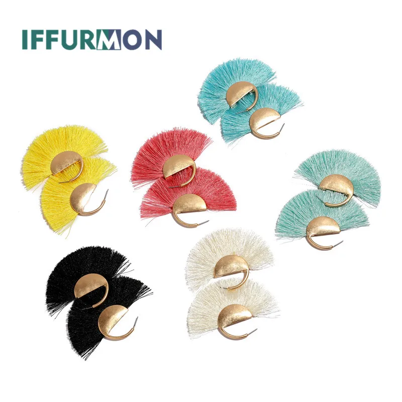 IFFURMON падение кисточкой серьги черный Винтаж длинные ручной работы бахрома