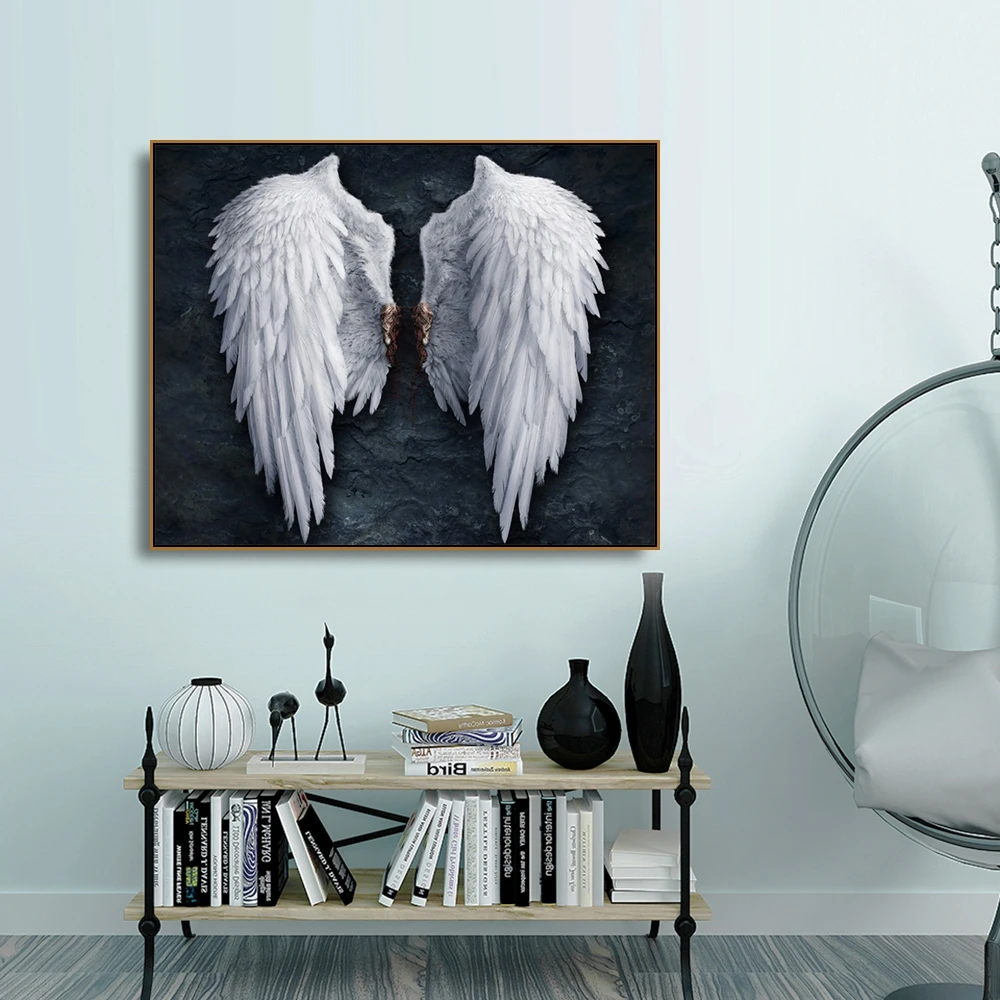 Поврежденные белые крылья ангела холст живопись каллиграфия печать украшение