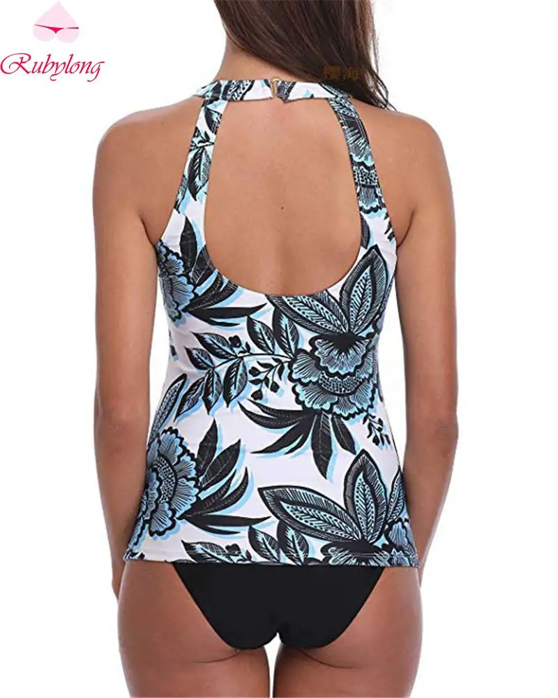Rubylong 2019 Backless Swimsuit Women Two Piece Bathing Suit Ladies Print Swimwear Female Plus Size Tankini Vintage Beach wear | Спорт и