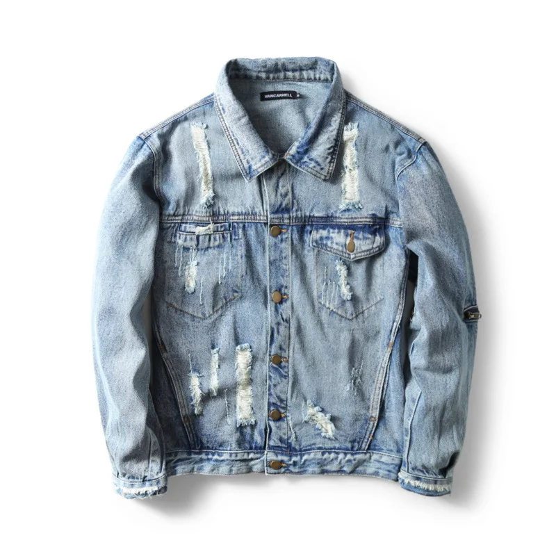 Осень 2017 г. Для мужчин S Стенд ошейник с длинным рукавом синие джинсы куртка