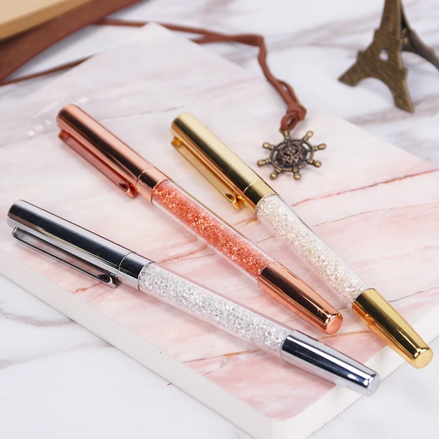 High quality crystal signature writing gel pen diamond gold silver office stationery gift ballpoint pen