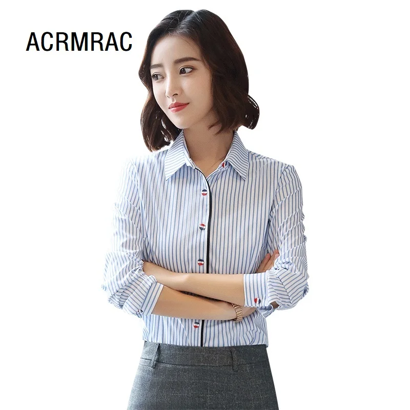 ACRMRAC Women shirt Spring and autumn shirt Slim stripe OL Formal Women shirt Womens Blouses & Shirt