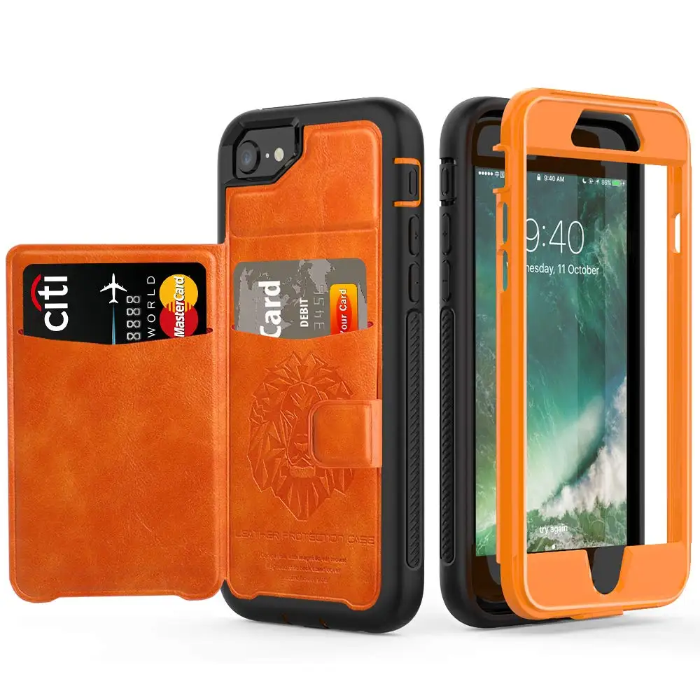 Orange Для iPhone 6, 6 S, 7, 8 Plus, X, XS, XR, XS Max, чехол, гибридный, жесткий, армированный, скользящий, держатель для карт, чехол, роскошный, магнитный, флип, чехол-кошелек - Цвет: Orange