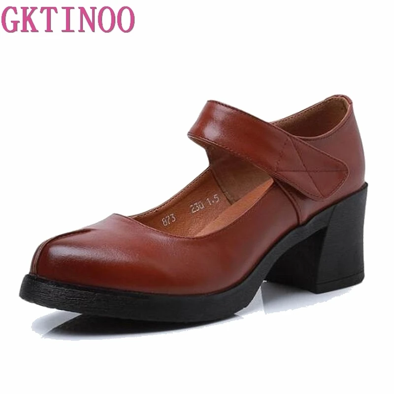 Женские туфли лодочки GKTINOO из натуральной кожи женские на ремешке для мам черные