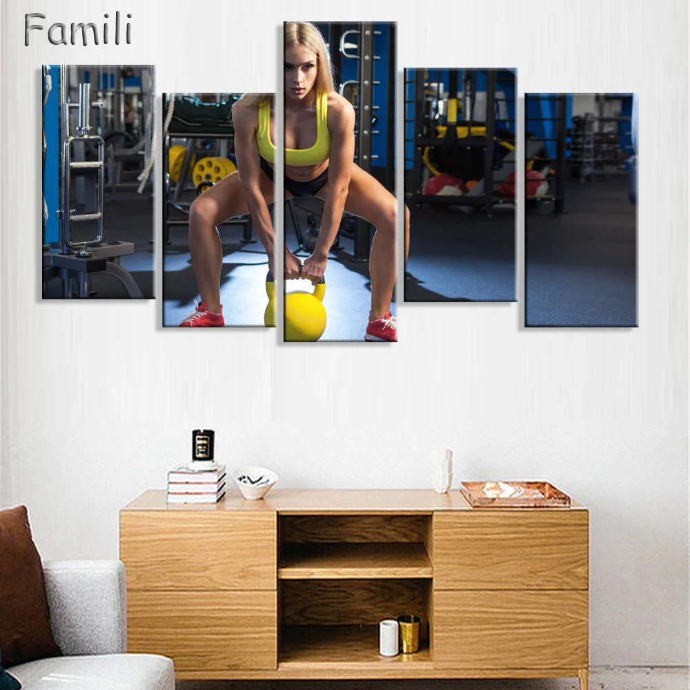 5 шт. стеновое Искусство Плакат Бодибилдинг упражнения фитнес спорт живопись