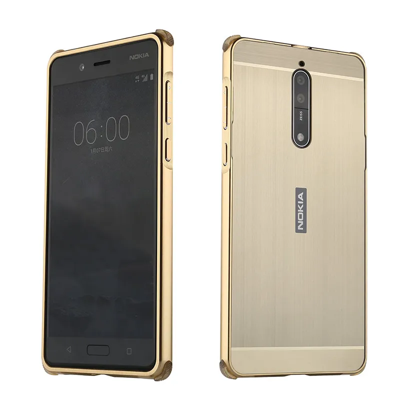 For Nokia 8 Nokia8 2017 Case Plating Metal Frame Cover with Brushed Back Hard for |