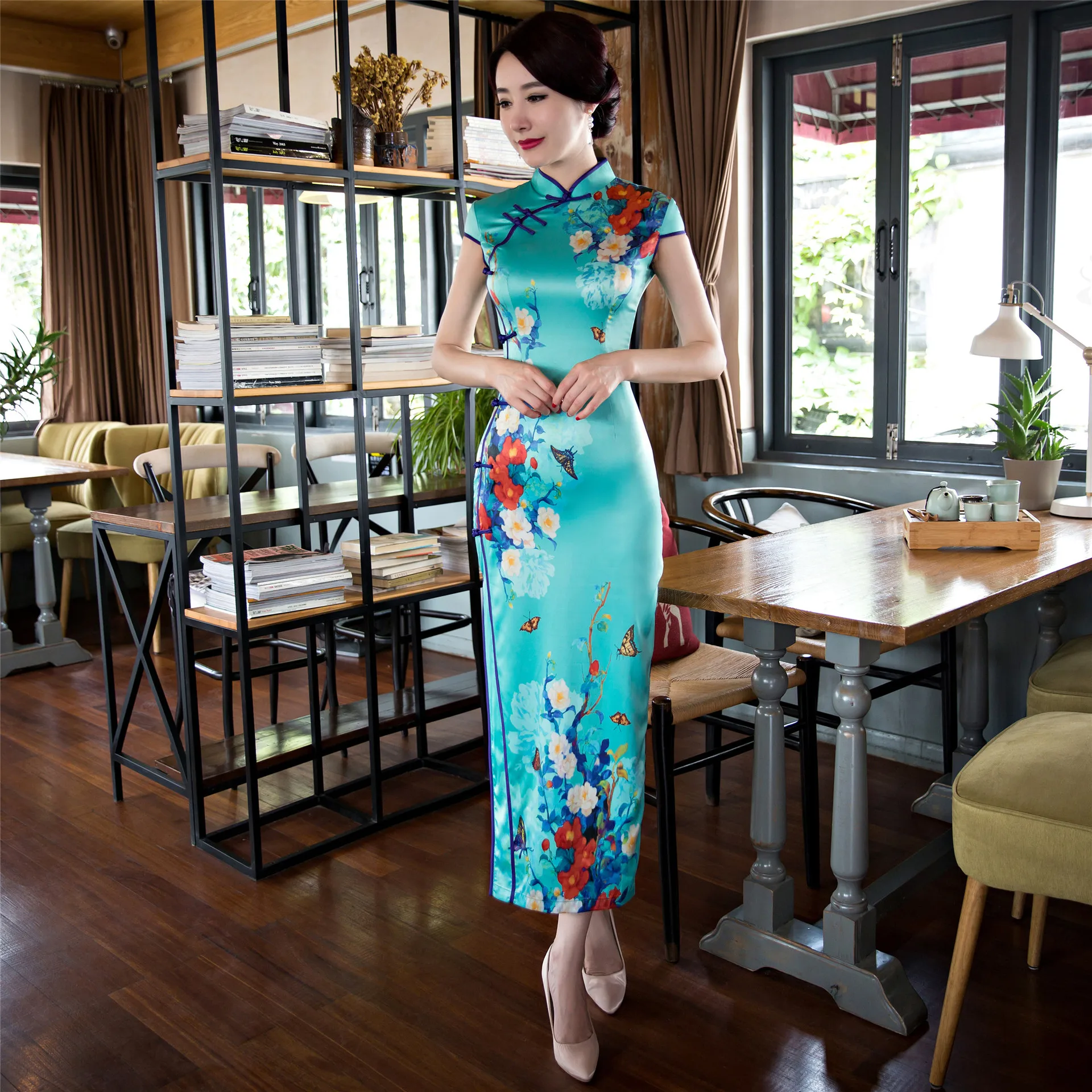 Платье Ципао длинное с принтом|qi pao|long cheongsamcheongsam dress |