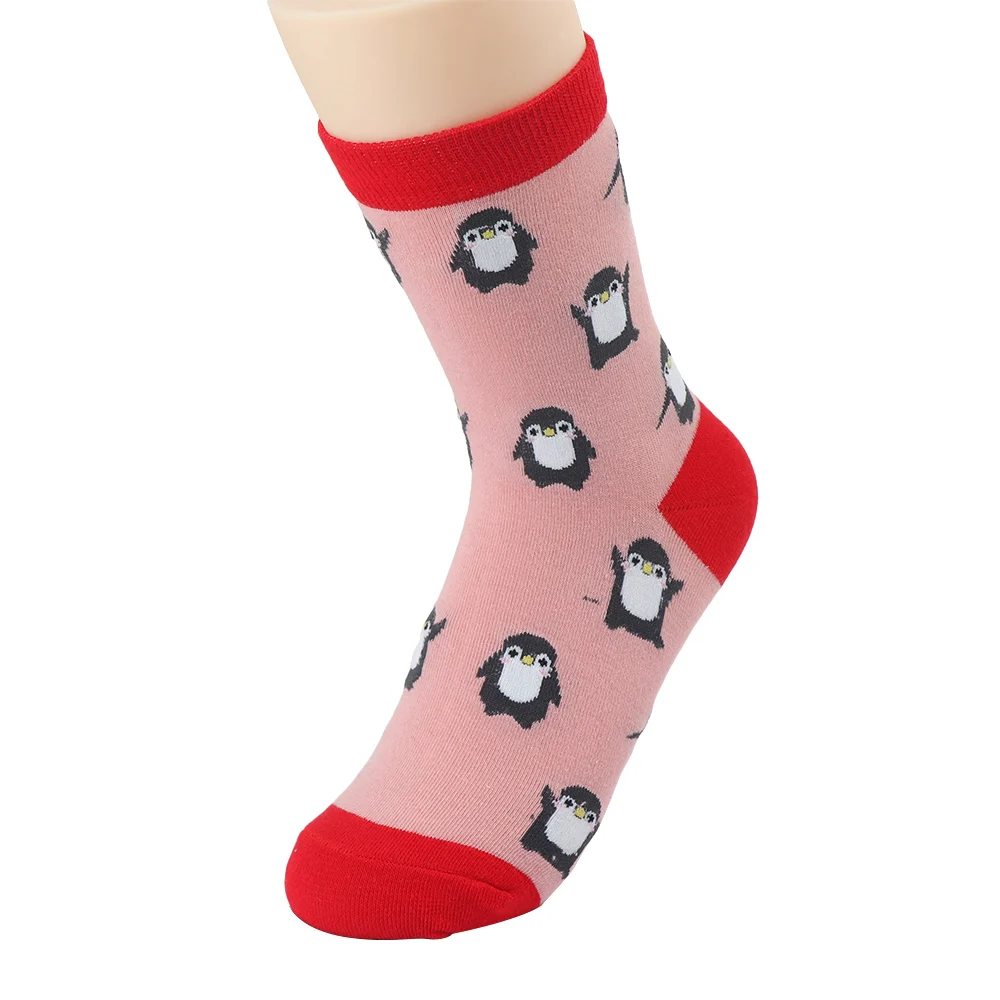 Носки женские хлопковые в полоску удобные короткие теплые с рисунком пингвина