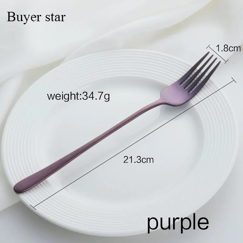 Dark purpple 7pcs Горячее предложение, 7 шт./1 лот, Корейская нержавеющая сталь, столовая вилка, зеркальная полировка, с длинной ручкой, Десертная Вилка для десерта, салата, цветная посуда - Цвет: Dark purpple 7pcs