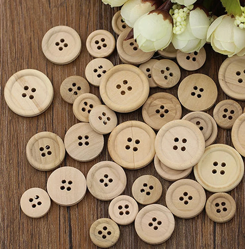 50 Pcs Helpful Mixed Wooden Buttons Color Round 4-Holes Sewing Scrapbooking DIY | Дом и сад