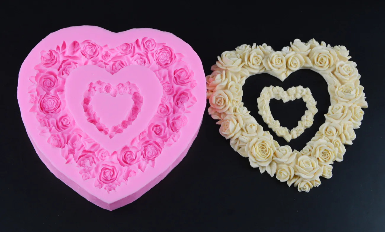 Экологичная силиконовая форма в виде сердца большого размера цветка розы Fondant
