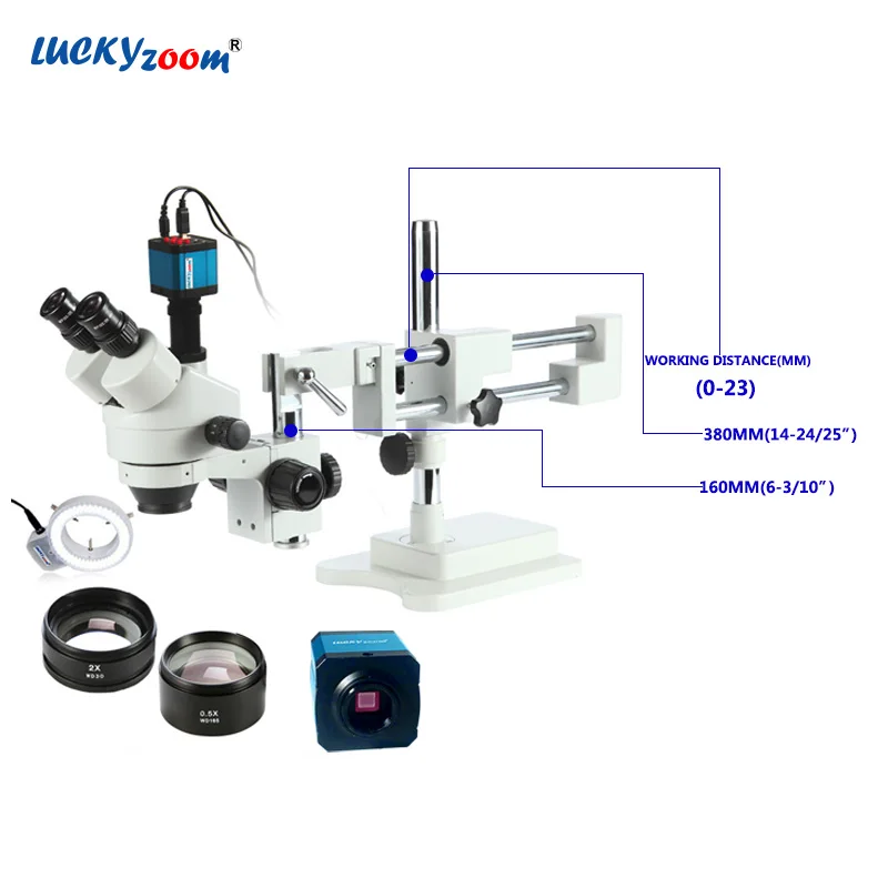 Lucky зум бренда 3.5X-90X! Двухместный Boom Stand Stereo Увеличить тринокулярный микроскоп+ 14MP Камера+ 144 шт. LED микроскоп Интимные аксессуары
