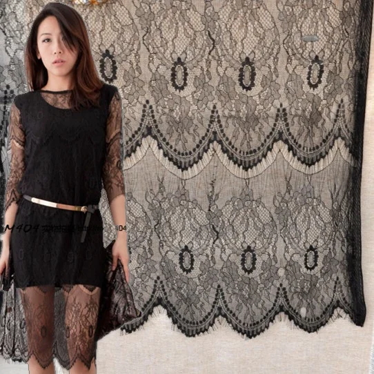 Free Shipping High Quality Soft Black White French Style Eyelash Lace Fabric Handmade Diy Clothing Accessories 150CM | Дом и сад