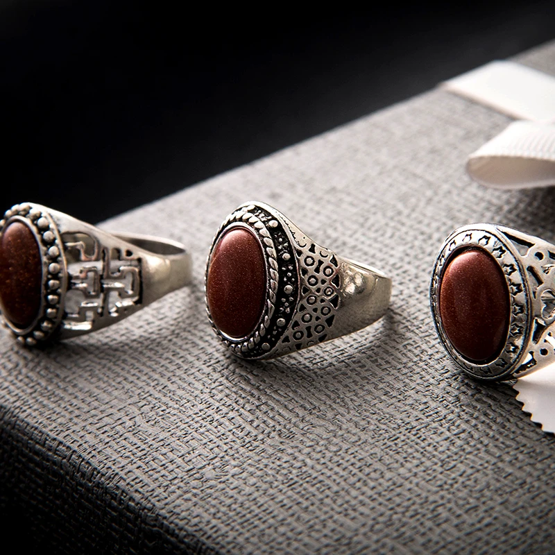 Женские винтажные кольца с овальным опалом овальные коричневым камнем полая
