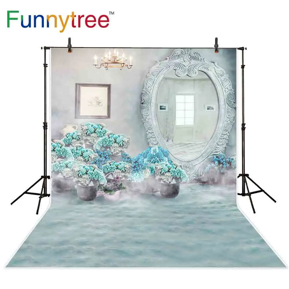 Фон Funnytree для фотосъемки светло-голубые цветы окно Страна Чудес зеркало