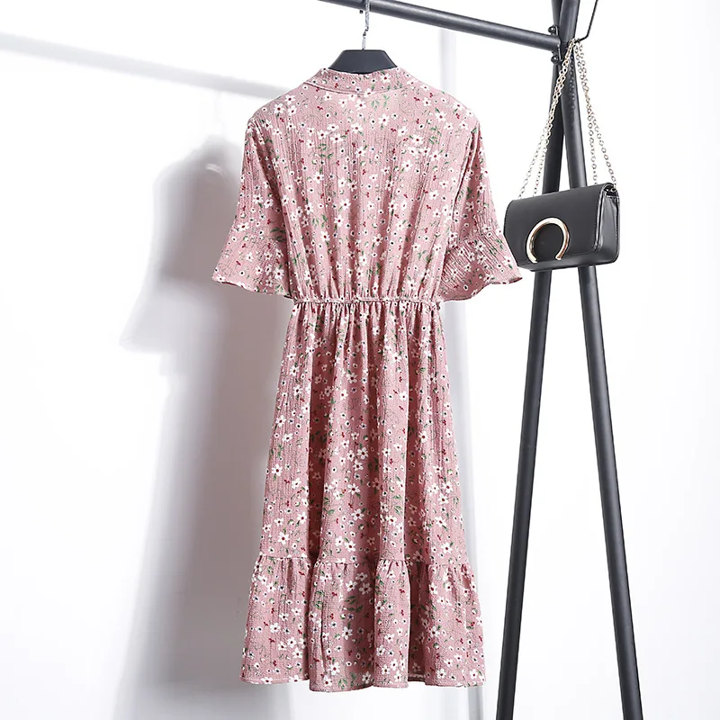 Женское офисное платье YYFS шифоновое Повседневное с коротким рукавом и v образным