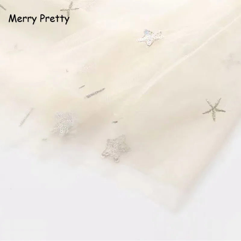 Merry Pretty, высококачественная, элегантная, фатиновая, длинная, плиссированная юбка, для женщин, со звездами, вышивка, а-силуэт, пачка, кружевная, сетчатая юбка, для женщин, юбка миди