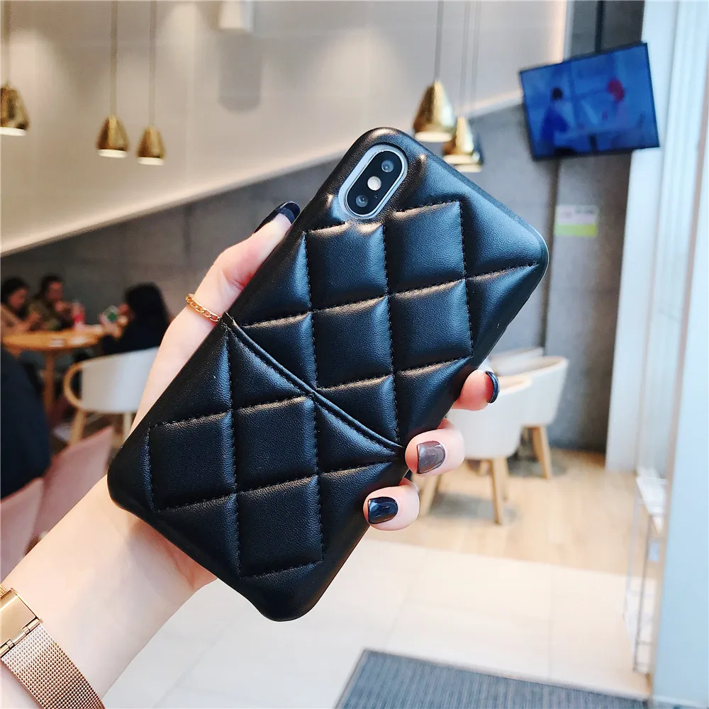 Роскошный брендовый кожаный чехол для телефона из овчины для iphone 11 pro Xs max XR X 7 8 6s plus, кошелек с карманом для карт, задняя крышка с ромбовидной решеткой