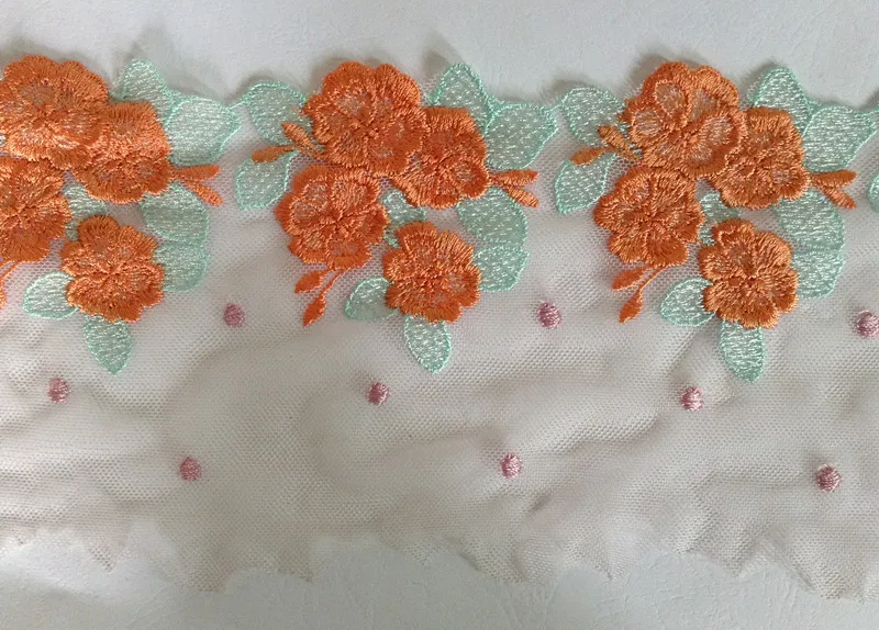 top quality 12.9cm wide dyed yarn embroidery lace trim nylon net base polyester XERY0817G | Дом и сад