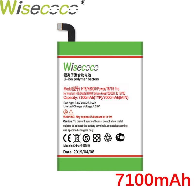 

Аккумулятор WISECOCO 7100 мА · ч, для Oukitel K6000, мобильный телефон, в наличии