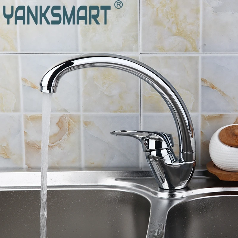 

YANKSMART Chrome Kitchen Sink Faucet 360 Swivel Bathroom Brass Sink Mixer Tap Single Hole Hot & Cold Water Mixer Water Faucet