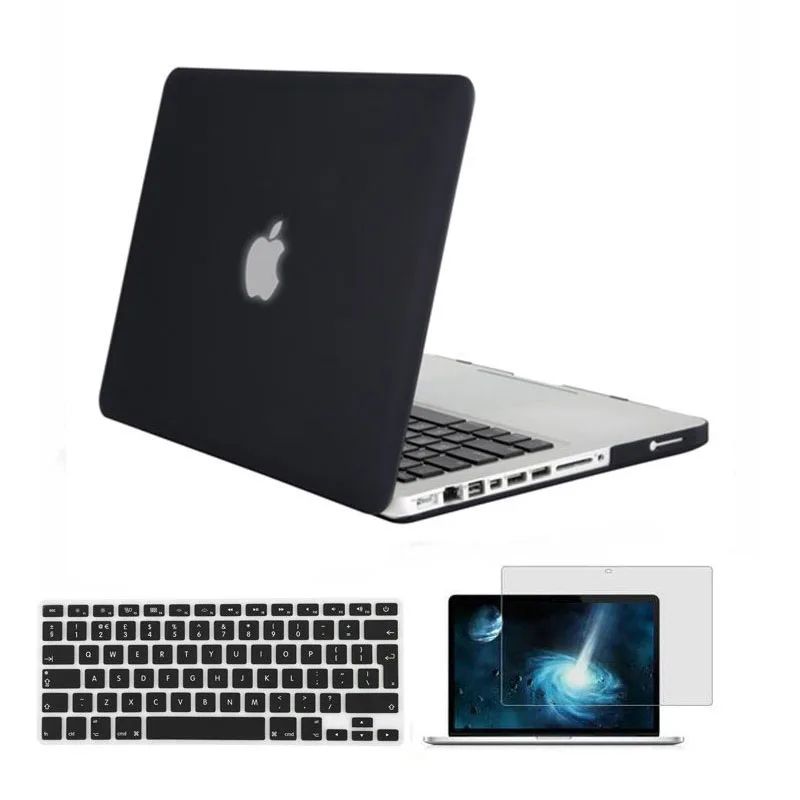 MOSISO ноутбука Пластик матовый чехол для Macbook Pro 13 компакт-дисков A1278 год 2008-2012+ силиконовый КБ крышка+ Экран протектор - Цвет: Black