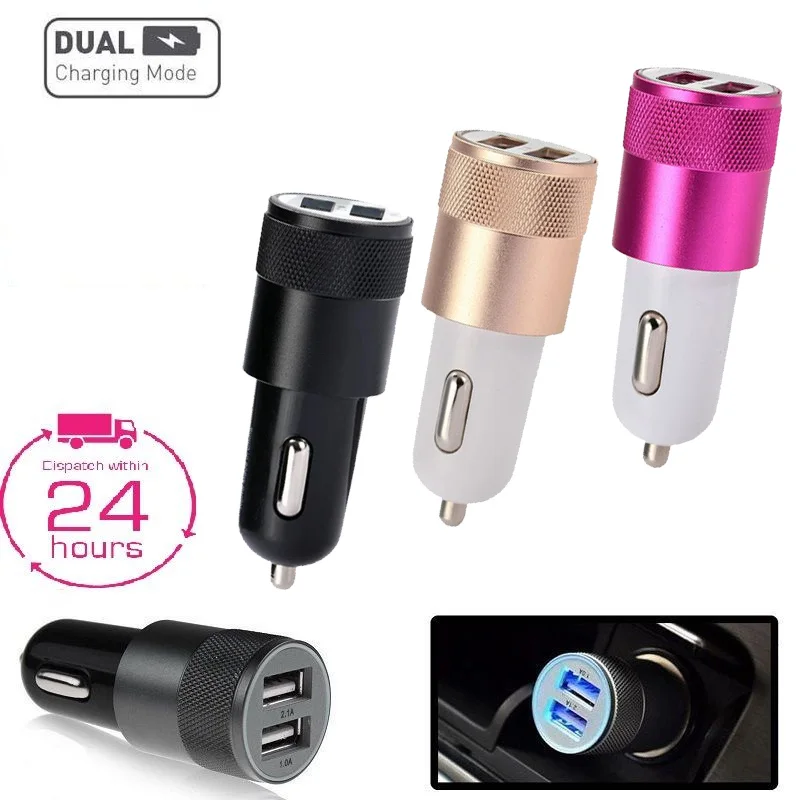 Универсальный DC 12-24V 2.1A 2 в 1 USB2.0 автомобильное зарядное устройство розетка Зажигалка USB розетка для автомобиля Plug and Play золото/розовый/черный
