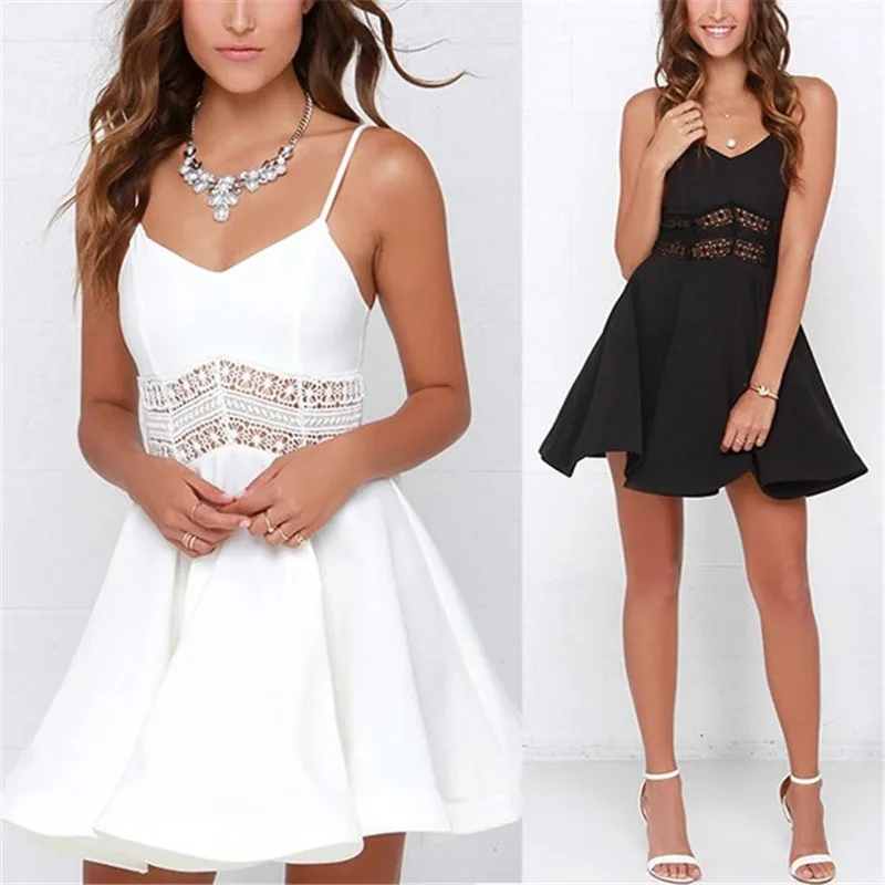 2018 летнее модное женское белое черное Vestidos сексуальное платье на бретелях с