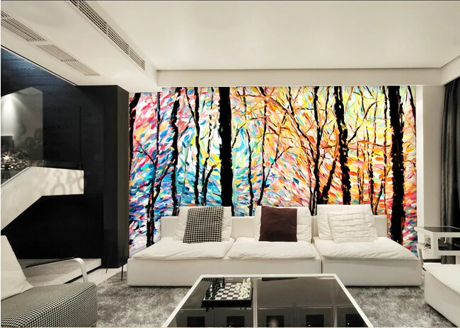 

Custom 3D large mural,Modern abstract simple painting colorful trees ,living room ,tv background,bedroom wall wallpaper