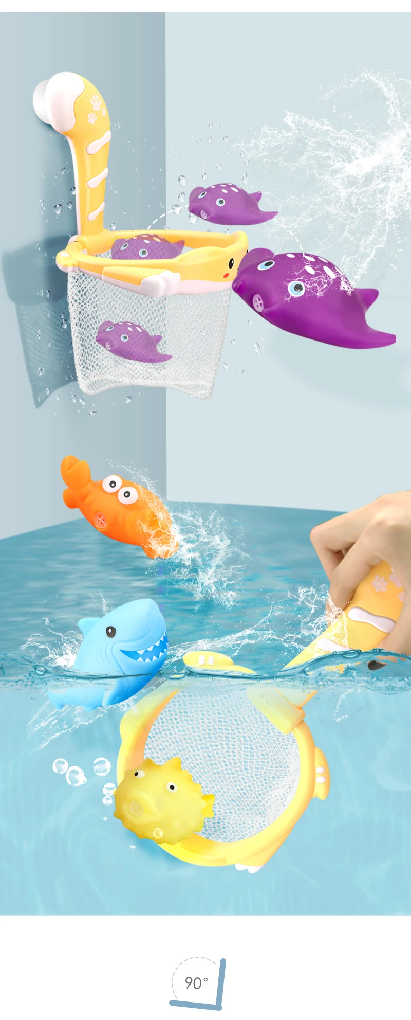 5 шт., игрушки для купания в воде, детские игрушки для ванной, сетчатый мешок для хранения, плавающие игрушки для купания