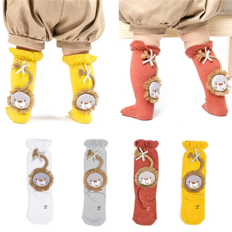 Мультяшные детские носки с аппликацией льва длинные из чесаного хлопка для