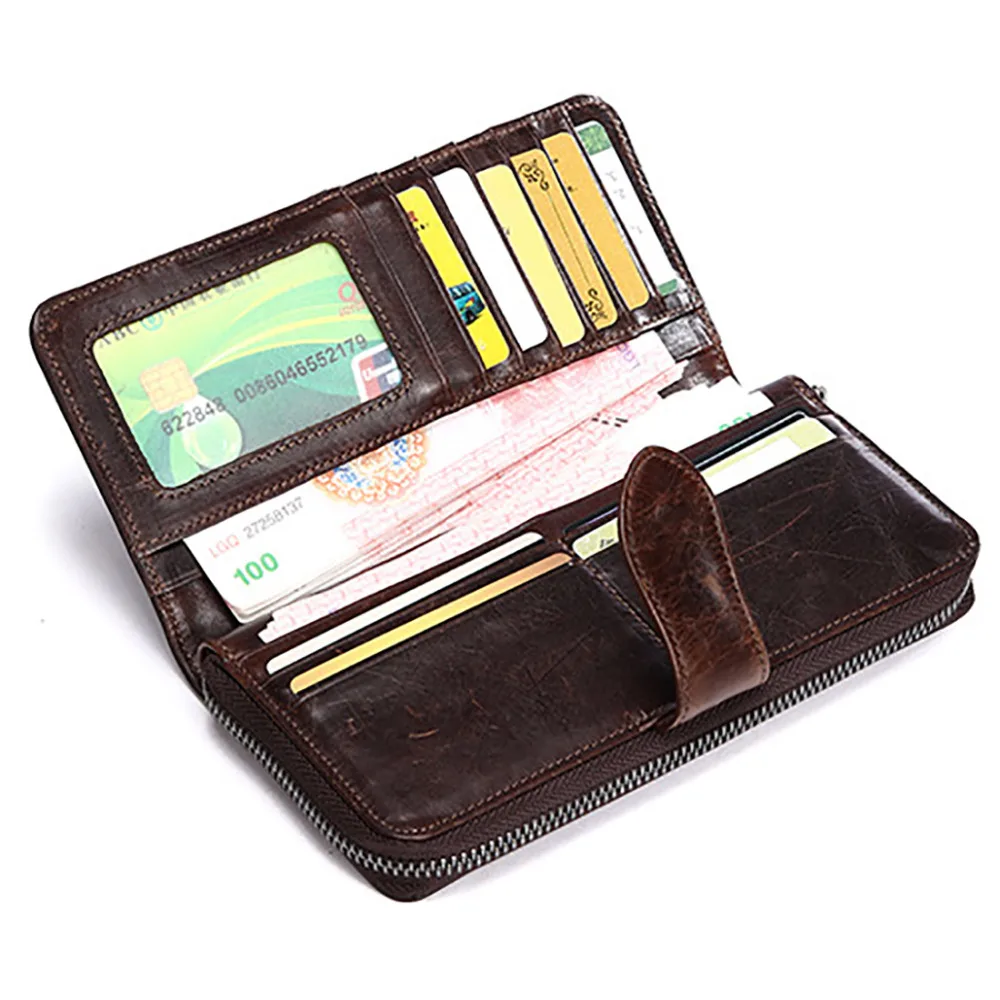 Высококачественный кошелек из воловьей кожи клатч карман ID/Credit на молнии двойные