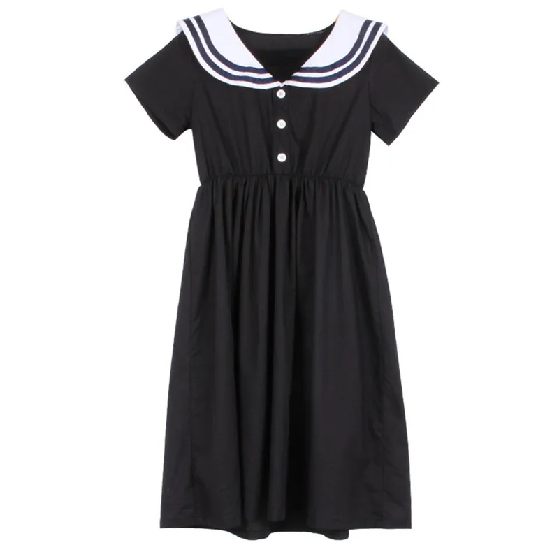 6 to 16 years kids &amp teenager girls summer sailor collar cotton casual school uniform dress children fashion black midi | Детская