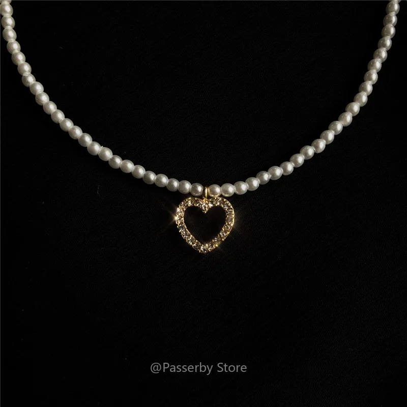 Изящное Красивое Жемчужное Ожерелье чокер Мягкая подвеска в форме сердца Сверкающее циркониевое ожерелье милый Романтический Простой стиль для женщин