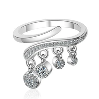 xiyanike silver color luxurious crystal tassel pendant ring twist design cubic zirconia adjustable fine finger jewelry