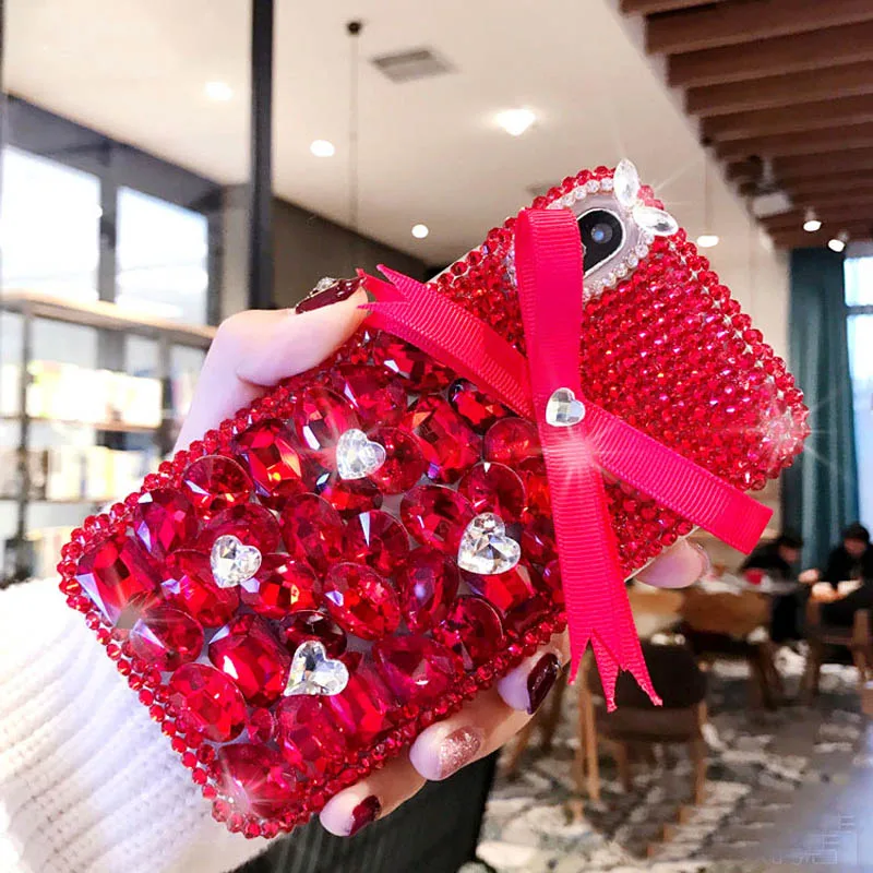 Для iphone 7 красный Bling алмаз лук чехол + ручной работы со стразами ювелирное для X