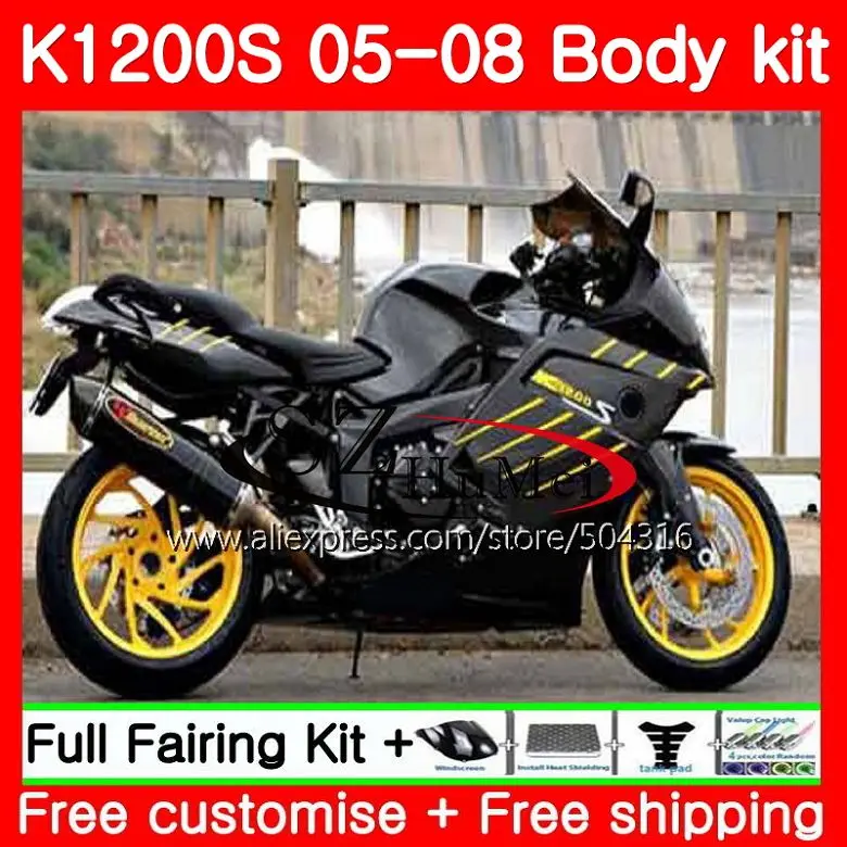 Корпус для BMW K1200 S 05 10 K1200S 06 07 08 09 глянцевый черный 92SH3 Φ K 1200 2005 2006 2007 2008 2009 2010