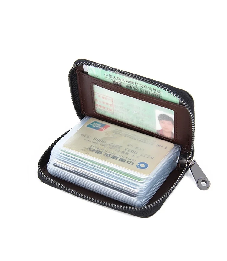 Держатель для карт тонкий металлический RFID визитница чехол натуральная кожа