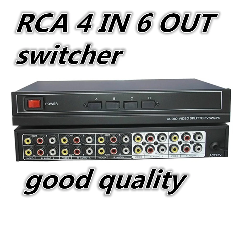 4 Порты 6 выход Композитный 3 RCA аудио видео AV Переключатель выбора Switcher коробка в