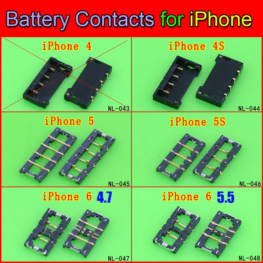 

5models 5pcs BATTERY CLIP CONNECTOR, TERMINAL BOARD FPC Plug Contact repair parts for iPHONE 4S 5G 5S 6G 6PLUS