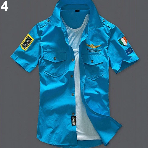 Мужская повседневная хлопковая рубашка с коротким рукавом в стиле ВВС модная