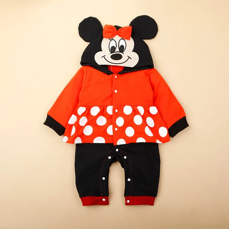 MN Одежда для новорожденных девочек весна длинный рукав детский комбинезон мультфильм мышь утка с принтами для маленьких мальчиков костюм с капюшоном Хлопок Забавный наряд - Цвет: MN