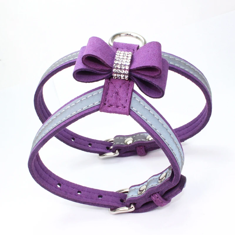 Светоотражающие Pet Поводок для собак и кошек с бантом со стразами замшевые