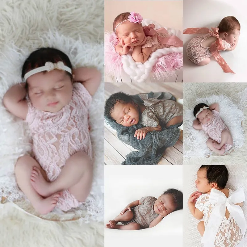 2018 Newborn Photography Props Baby Romper Studio Accessories Backless Tie Lace Girls Outfit Gift 0-6M | Детская одежда и обувь