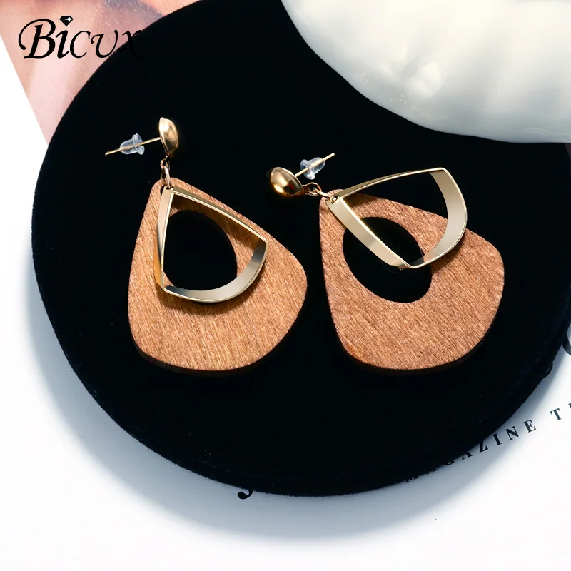 Brown 3 BICUX, новые модные круглые висячие серьги в Корейском стиле для женщин, геометрические круглые золотые серьги в форме сердца, свадебные ювелирные изделия - Окраска металла: Brown 3